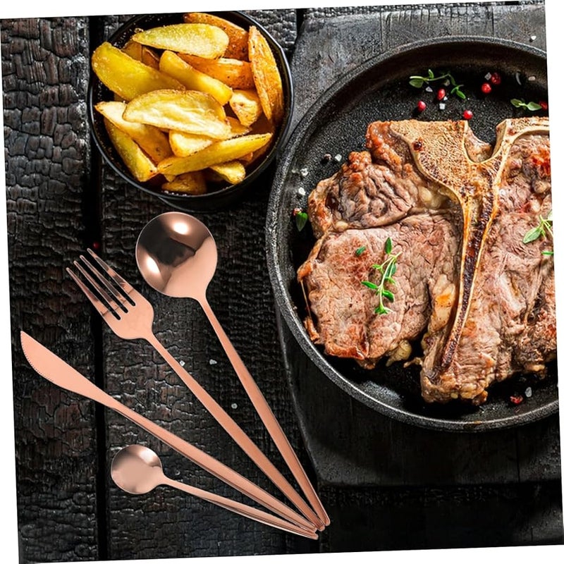 Rose Gold Reusable Stainless Steel Utensil Set For Steak Dinnerware Forks Spoons Cutters - Image 5